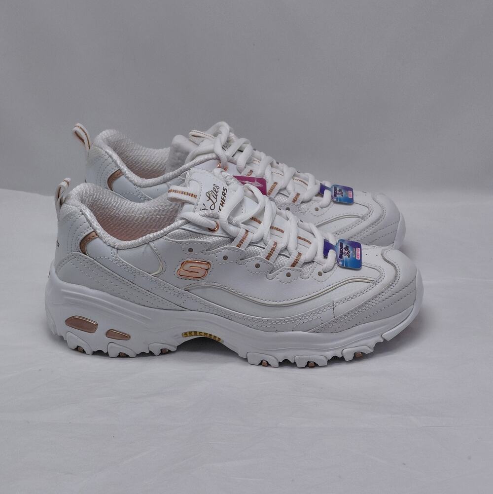 Skechers Womens D'Lites Sneakers 8.5 White Memory Foam Lace Up Walking Shoes